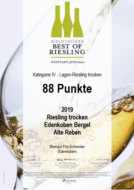 Urkunde, 2019er Riesling Alte Reben